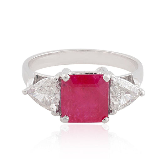 18k White Gold 3.39 TCW SI Clarity HI Color Diamond Ruby Gemstone Solitaire Ring Handmade Jewelry