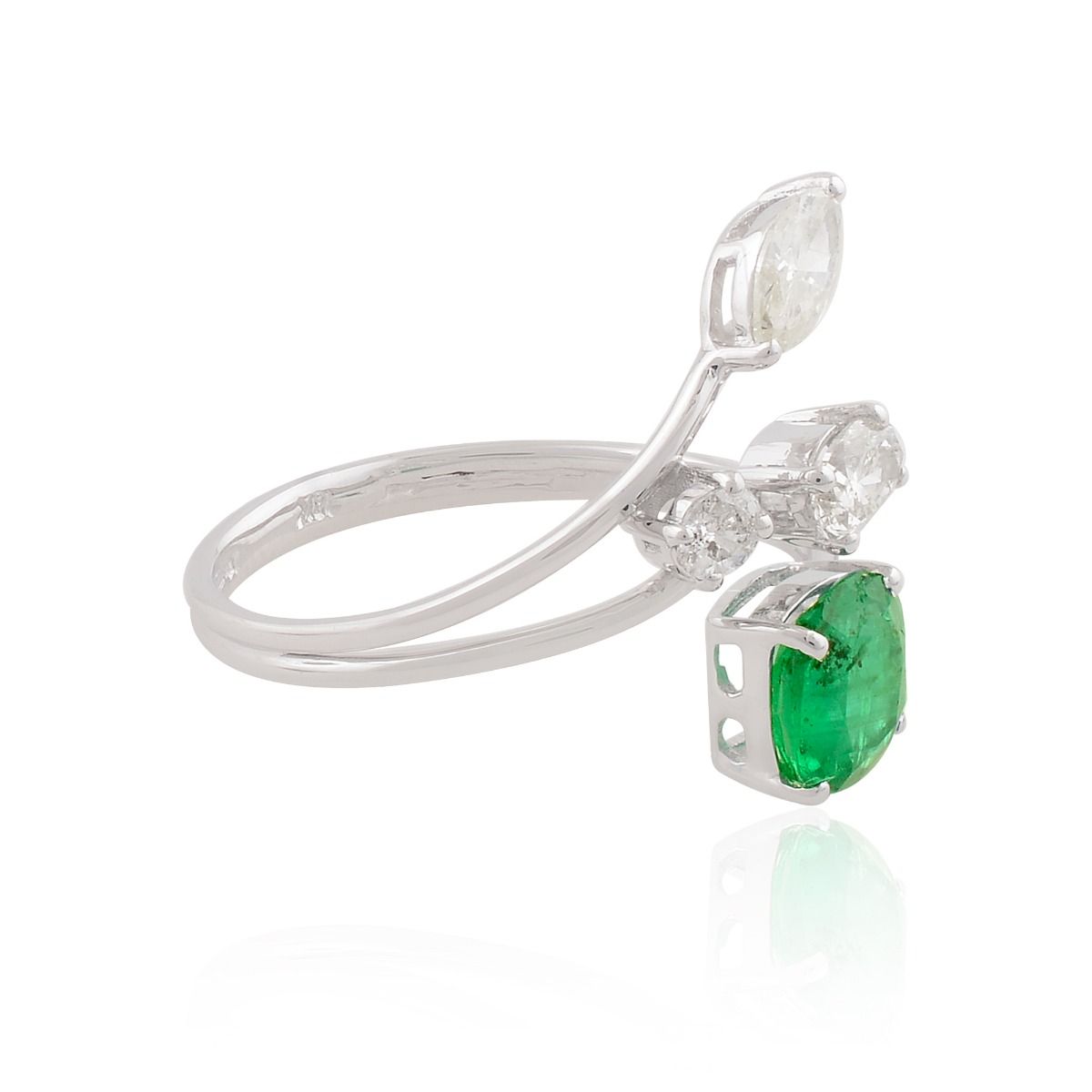 18k White Gold 1.38 TCW SI Clarity HI Color Diamond Zambian Emerald Gemstone Cuff Ring Handmade Jewelry