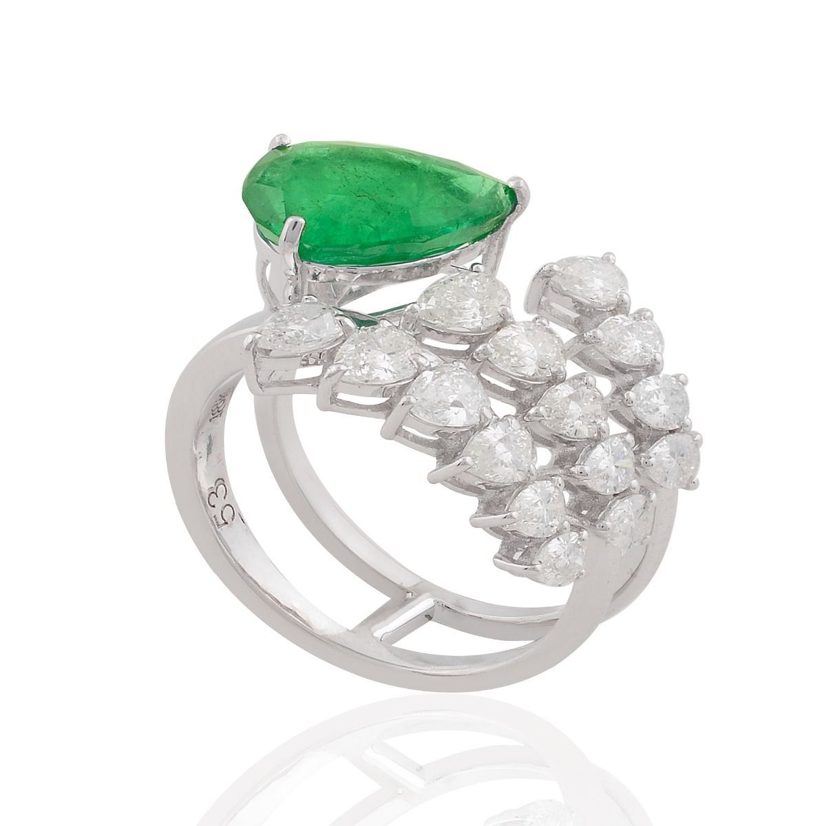 18k White Gold 4.76 TCW SI Clarity HI Color Diamond Zambian Emerald Gemstone Statement Ring Handmade Jewelry