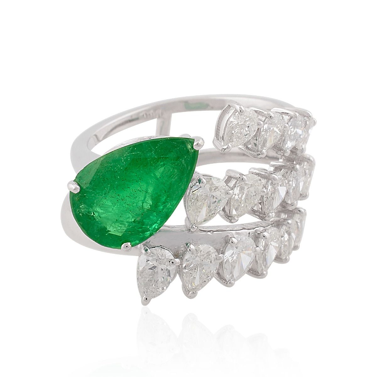 18k White Gold 4.76 TCW SI Clarity HI Color Diamond Zambian Emerald Gemstone Statement Ring Handmade Jewelry