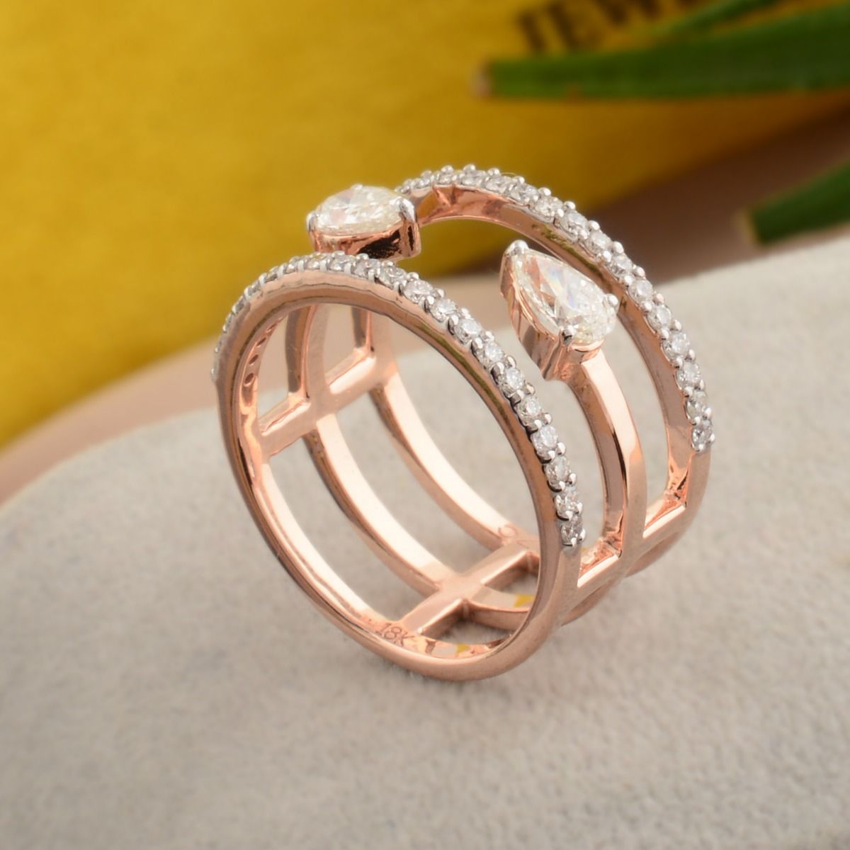 18k Rose Gold 1.03 TCW SI Clarity HI Color Diamond Cage Ring Handmade Jewelry