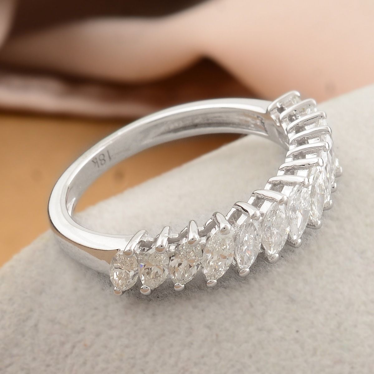 18k White Gold 1.15 TCW SI Clarity HI color Diamond Marquise Cut Band Ring Handmade Jewelry