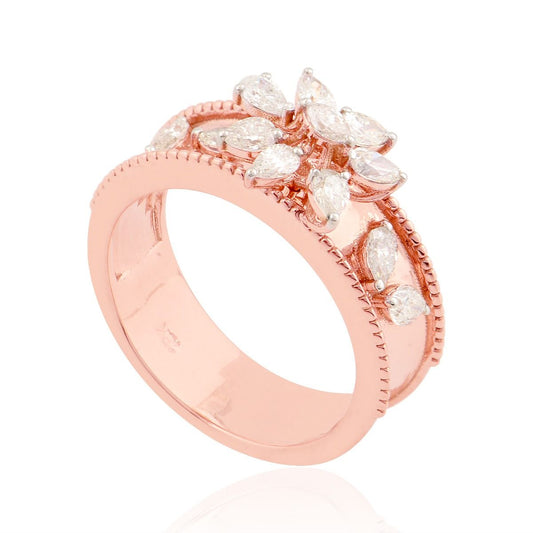 18k Rose Gold 0.70 TCW SI Clarity HI Color Diamond Party Wear Ring Handmade Jewelry For Women