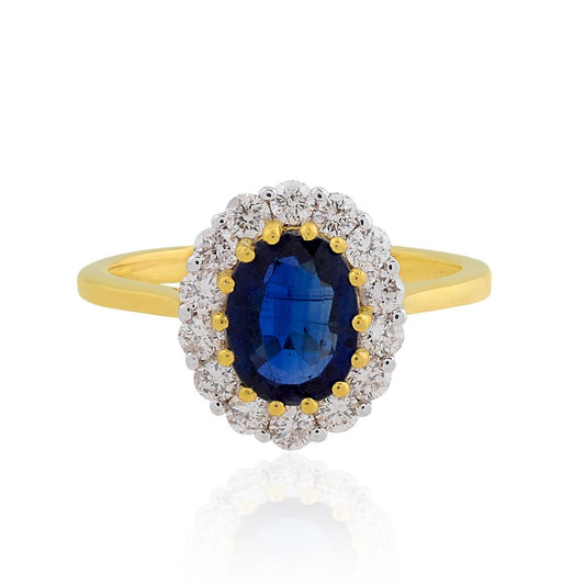 18k Yellow Gold 2.21 TCW SI Clarity HI Color Diamond Kyanite Gemstone Cocktail Ring Jewelry For Women