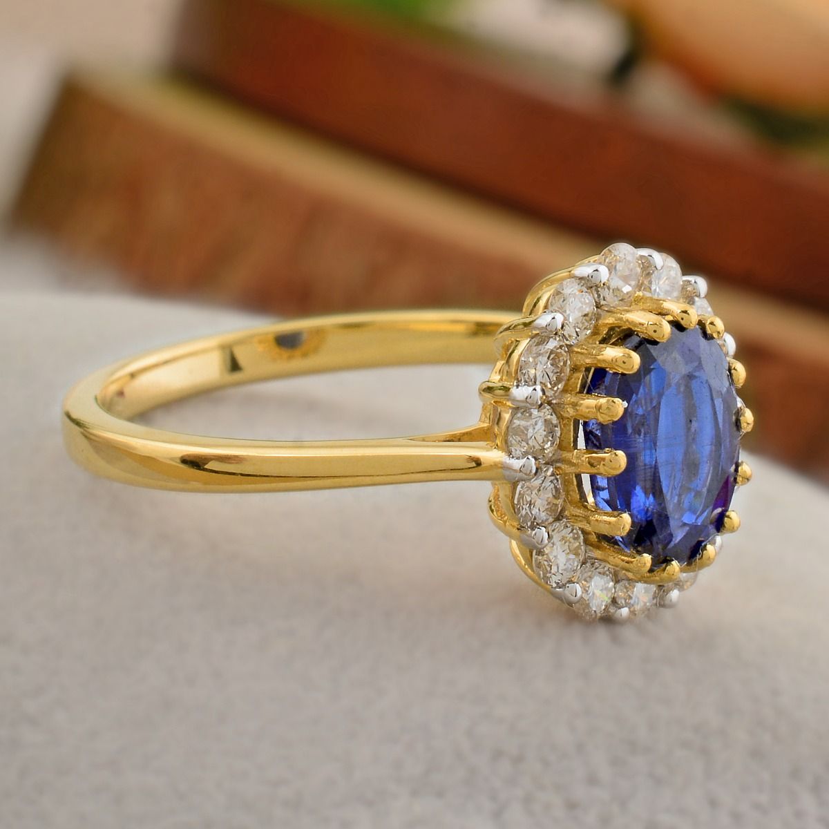 18k Yellow Gold 2.21 TCW SI Clarity HI Color Diamond Kyanite Gemstone Cocktail Ring Jewelry For Women