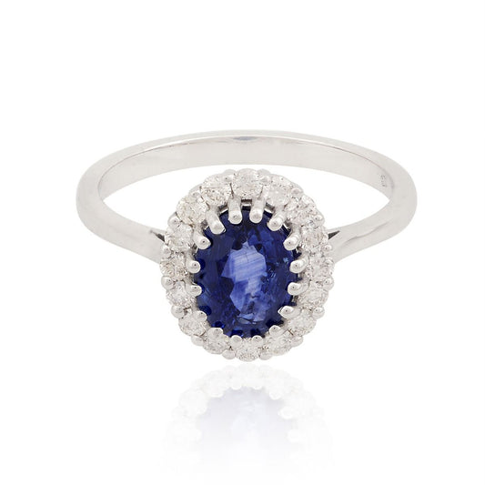 18k White Gold 2.09 SI Clarity HI Color Diamond Blue Sapphire Gemstone Solitaire Ring Jewelry For Women