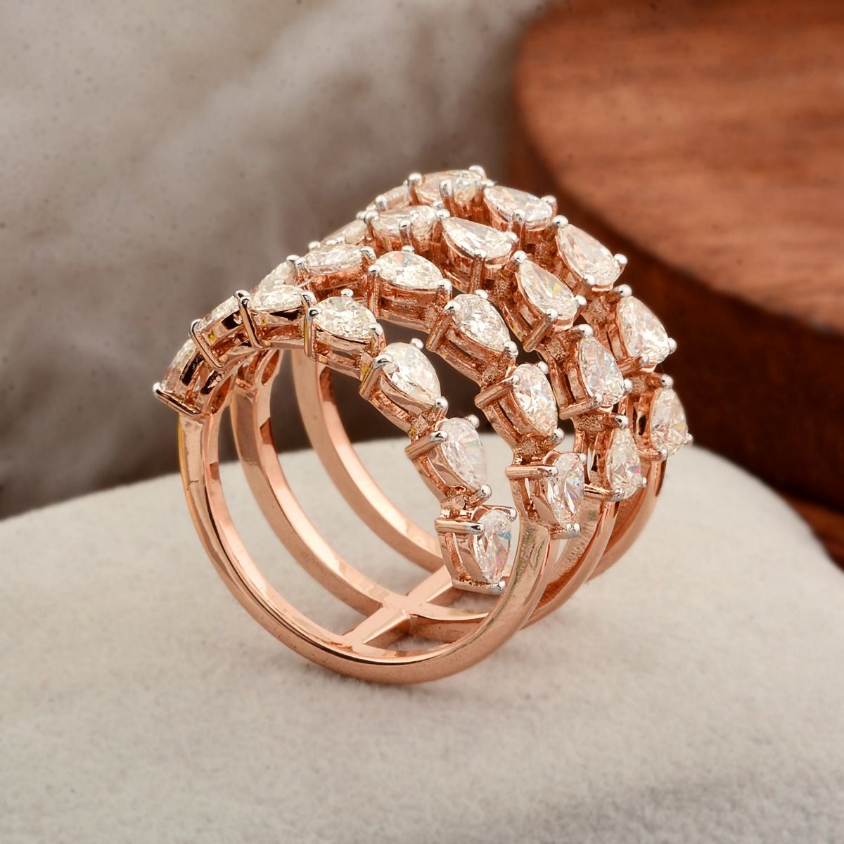 18k Rose Gold 3.05 TCW SI Clarity HI Color Diamond Spiral Ring For Her , Jewelry For Women , Anniversary Gift