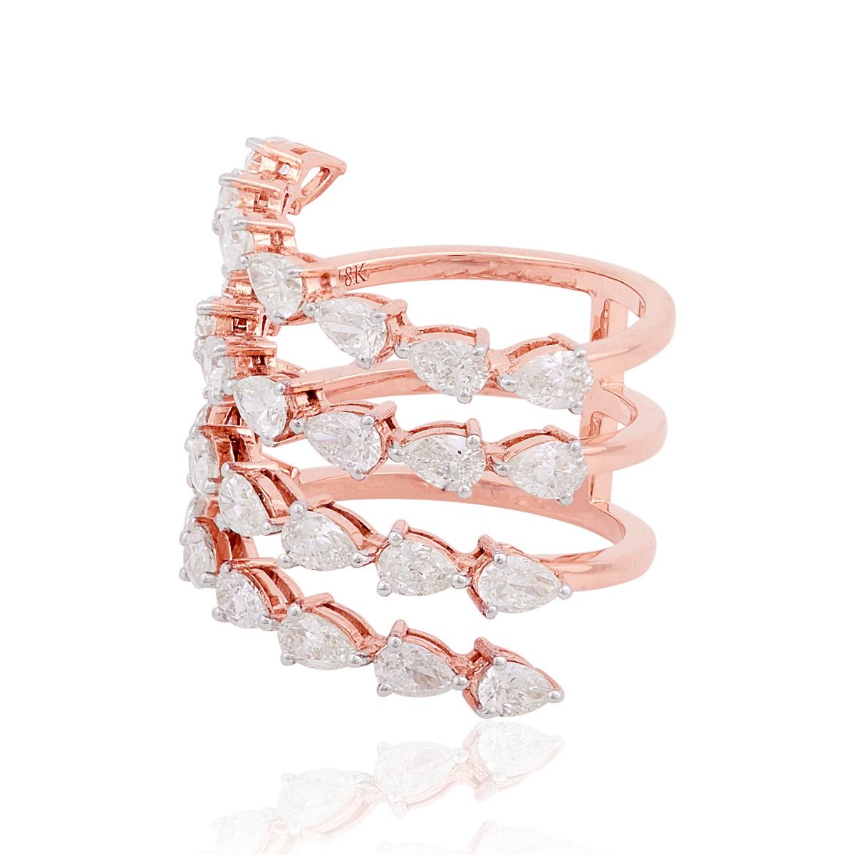 18k Rose Gold 3.05 TCW SI Clarity HI Color Diamond Wrap Ring For Women