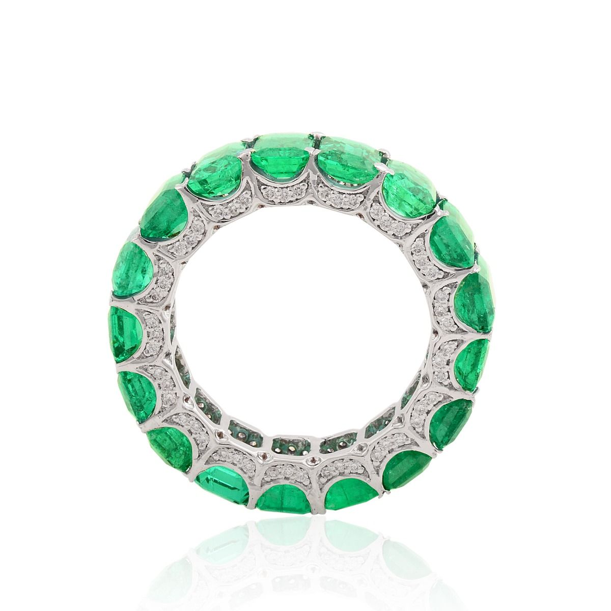 18k White Gold 8.83 TCW SI clarity HI Color Diamond Zambian Emerald Gemstone Band Ring For Women