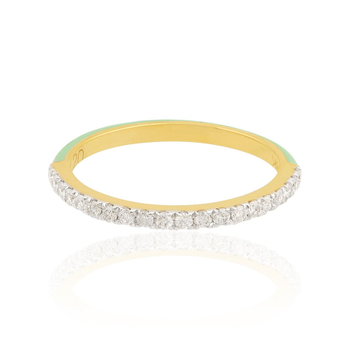 18k Yellow Gold 0.25 TCW SI Clarity HI Color Diamond Green Enamel Party Wear Band Ring