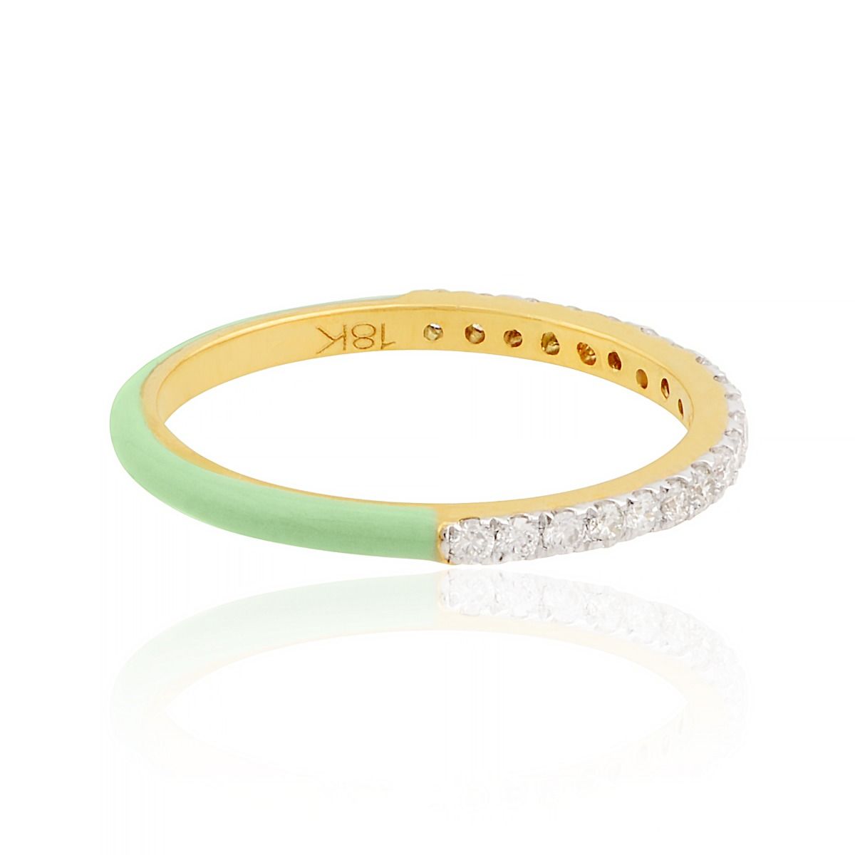 18k Yellow Gold 0.25 Carats SI Clarity HI Color Diamond Green Enamel Band Ring Jewelry For Women