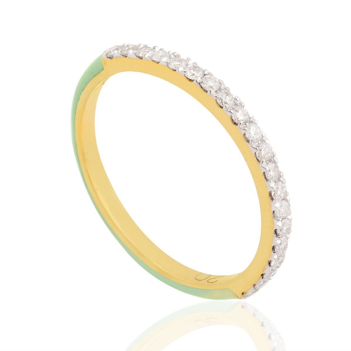 18k Yellow Gold 0.25 TCW SI Clarity HI Color Diamond Green Enamel Party Wear Band Ring