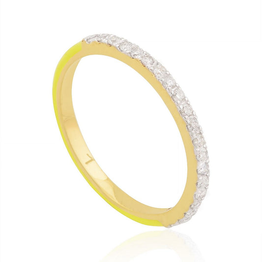 18k Yellow gold 0.25 TCW SI Clarity HI Color Diamond Yellow Enamel Band Ring