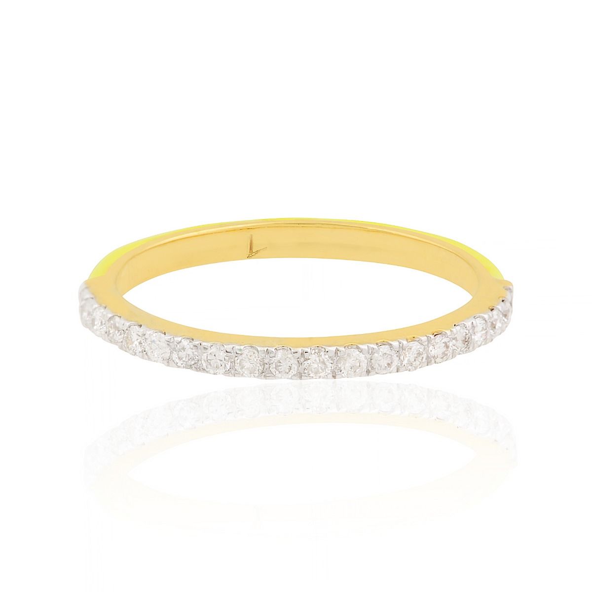 18k Yellow gold 0.25 TCW SI Clarity HI Color Diamond Yellow Enamel Band Ring