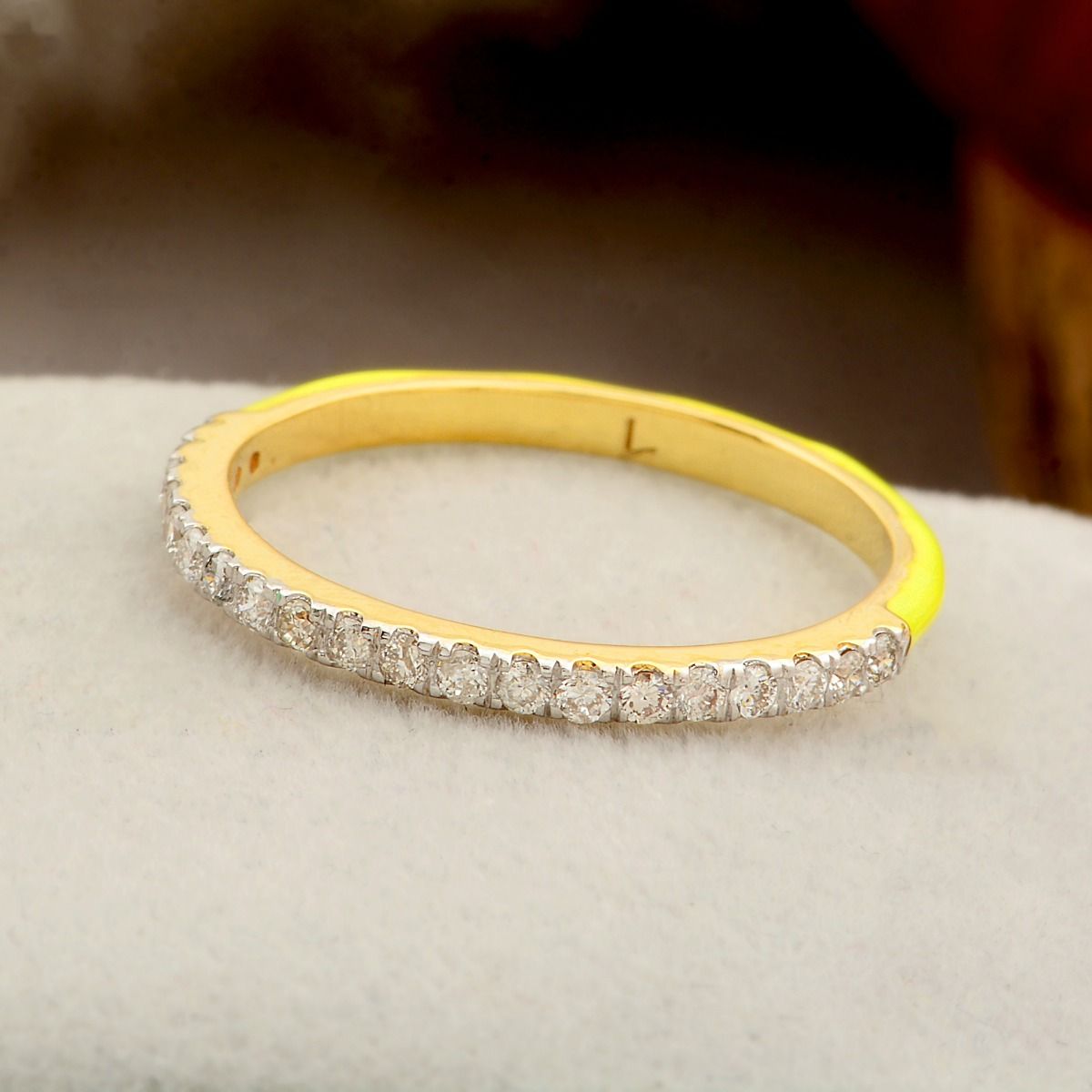 18k Yellow gold 0.25 TCW SI Clarity HI Color Diamond Yellow Enamel Band Ring