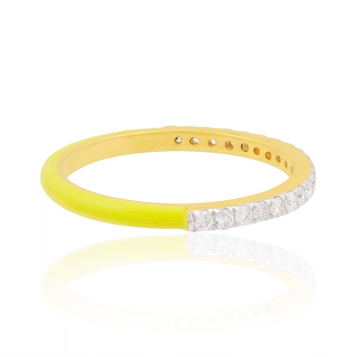 18k Yellow Gold 0.25 carats SI Clarity HI Color Diamond Yellow Enamel Band Ring Jewelry For Women