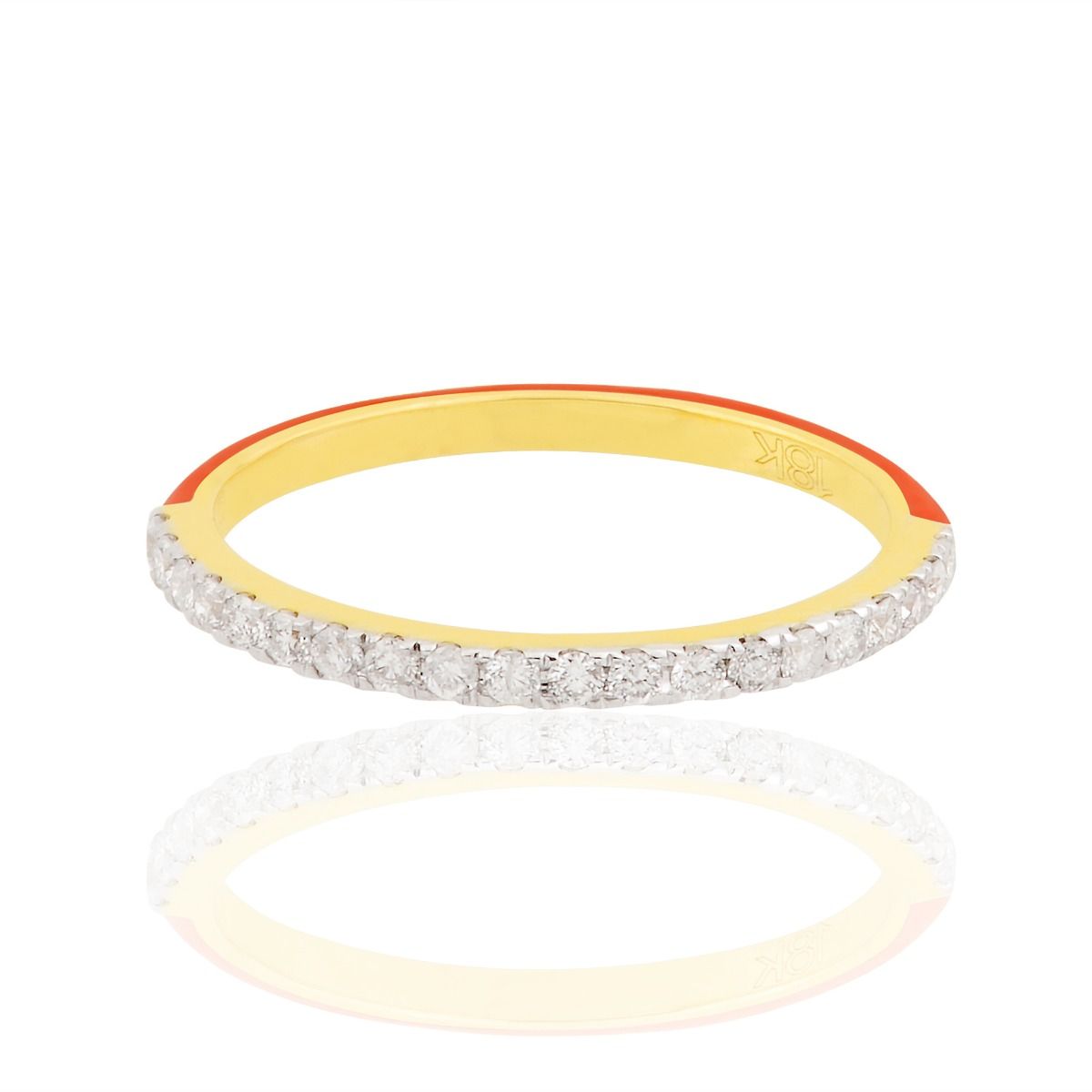 18k Yellow Gold 0.25 carats SI Clarity HI Color Diamond Red Enamel Band Ring Jewelry For Women