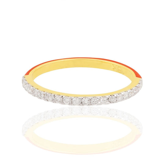 18k Yellow Gold 0.25 carats SI Clarity HI Color Diamond Red Enamel Band Ring Jewelry For Women