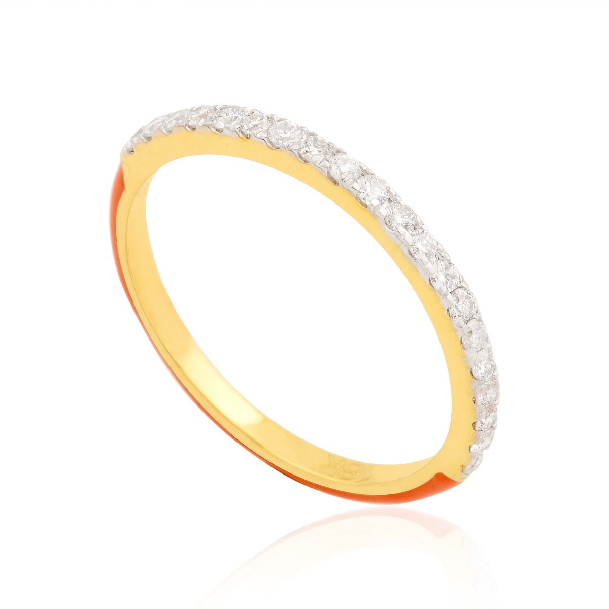 18k Yellow Gold 0.25 carats SI Clarity HI Color Diamond Red Enamel Band Ring Jewelry For Women