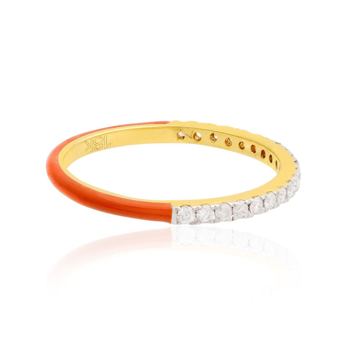 18k Yellow Gold 0.25 carats SI Clarity HI Color Diamond Red Enamel Band Ring Jewelry For Women