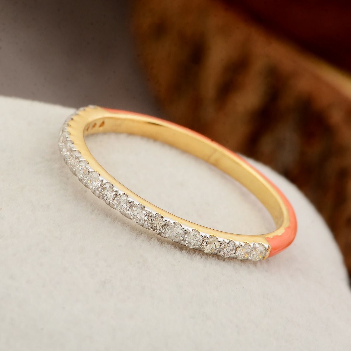 18k Yellow Gold 0.25 carats SI Clarity HI Color Diamond Red Enamel Band Ring Jewelry For Women