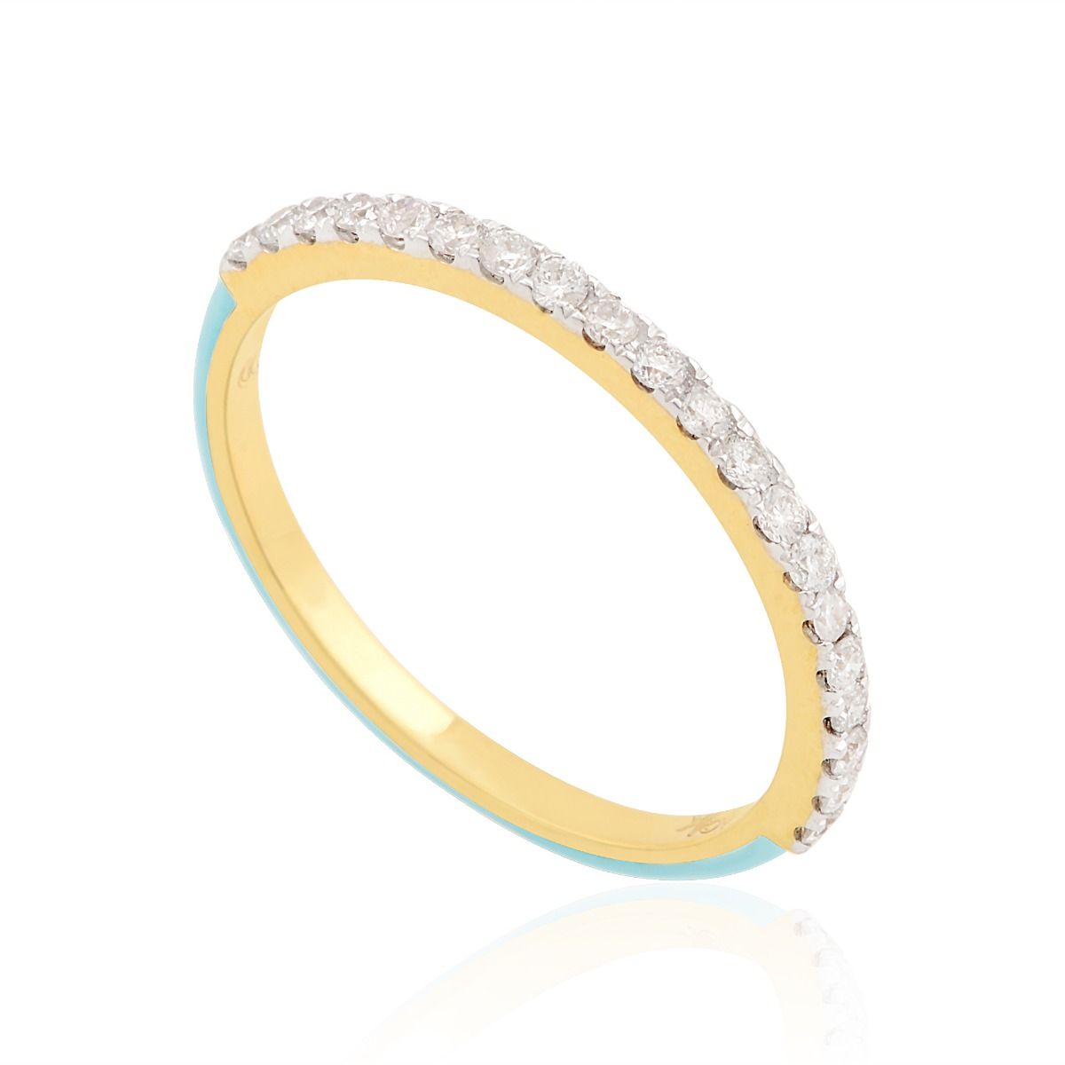 18k Yellow Gold 0.25 Carats SI Clarity HI Color Diamond Blue Enamel Band Ring Jewelry For Women