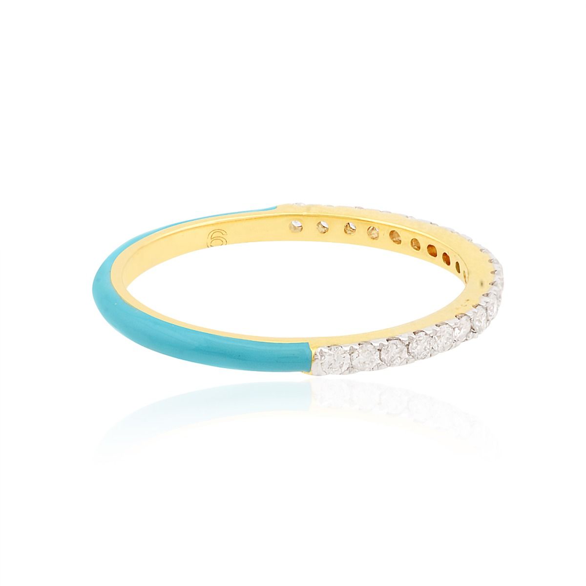 18k Yellow Gold 0.25 Carats SI Clarity HI Color Diamond Blue Enamel Band Ring Jewelry For Women