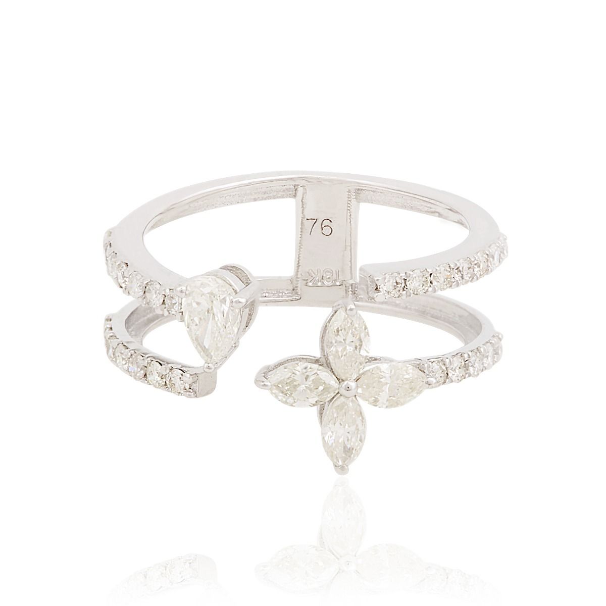 18k White Gold 0.99 TCW SI Clarity HI Color Marquise Shape Diamond Band Cuff Ring For Women