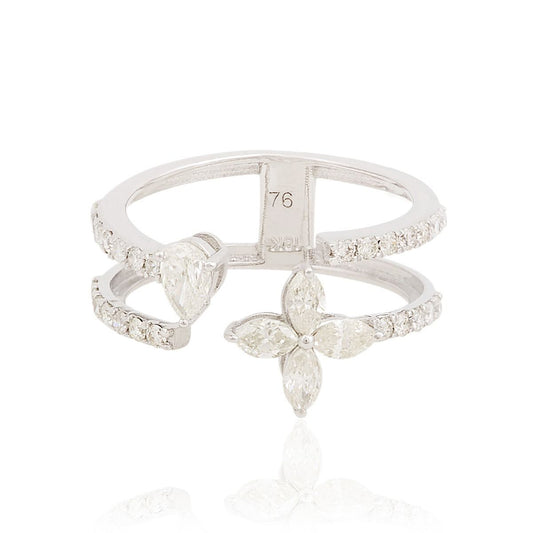 18k White Gold 0.99 TCW SI Clarity HI Color Marquise Shape Diamond Band Cuff Ring For Women