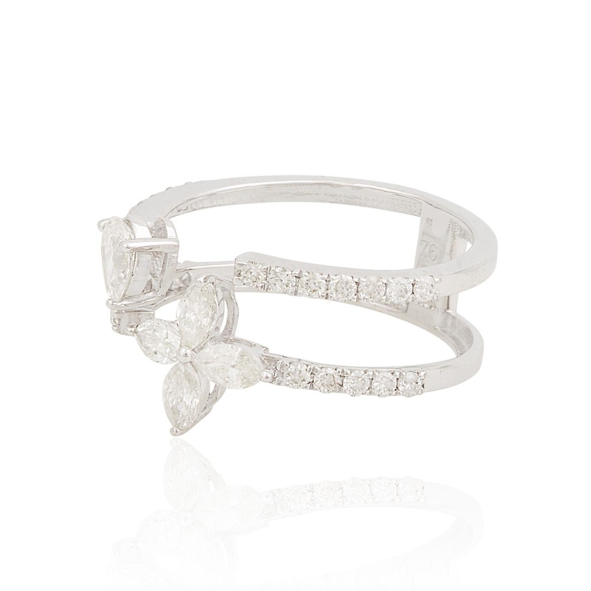 18k White Gold 0.99 TCW SI Clarity HI Color Marquise Shape Diamond Band Cuff Ring For Women