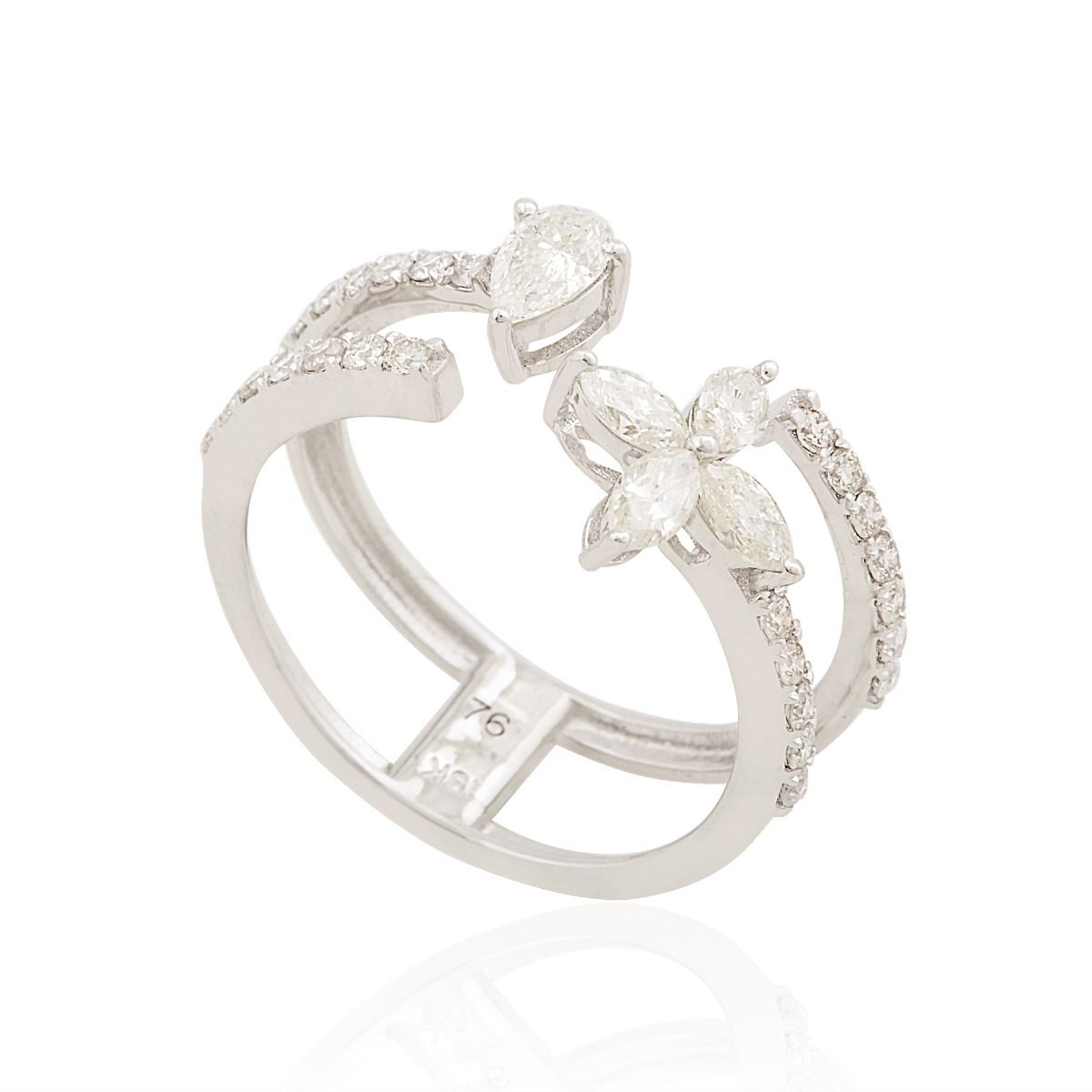 18k White Gold 0.99 TCW SI Clarity HI Color Marquise Shape Diamond Band Cuff Ring For Women