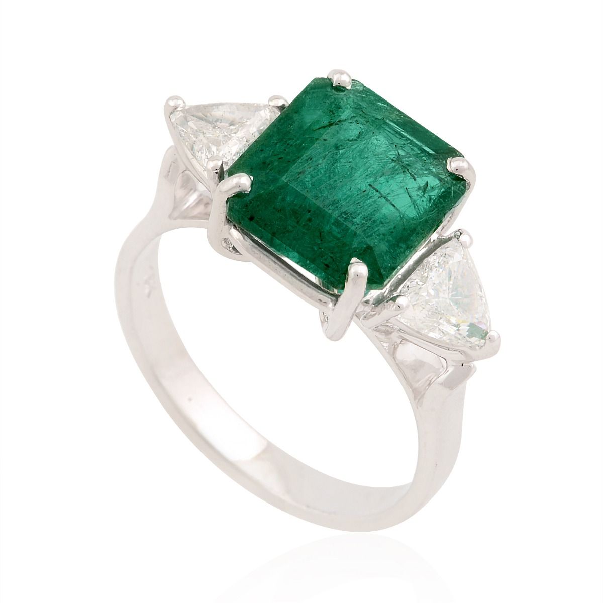 18k White Gold 4.81 TCW SI Clarity HI Color Diamond Zambian Emerald Gemstone Solitaire Ring Jewelry For women