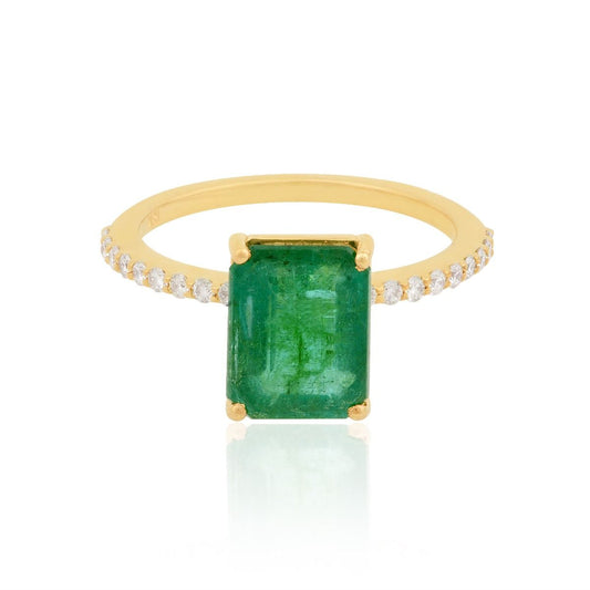 18k Yellow Gold 3.14 TCW SI Clarity HI color Diamond Zambian Emerald Gemstone Solitaire Ring Jewelry For Women , Gift For Women