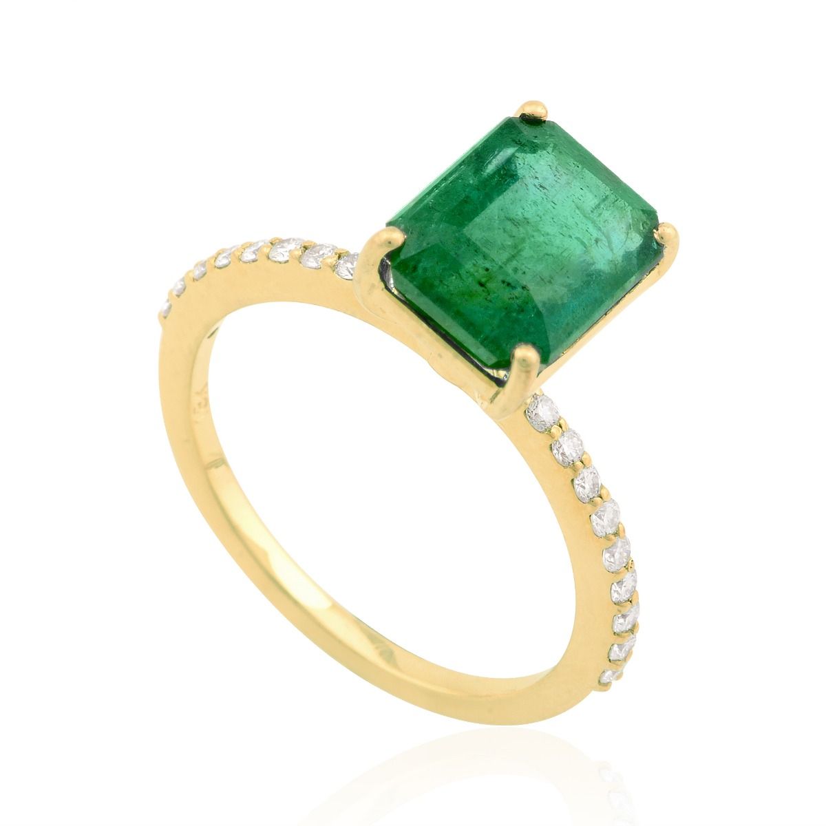 18k Yellow Gold 3.14 TCW SI Clarity HI color Diamond Zambian Emerald Gemstone Solitaire Ring Jewelry For Women , Gift For Women