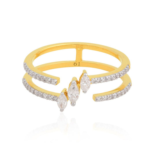 18k Yellow Gold 0.41 TCW SI Clarity HI Color Marquise Diamond Cuff Band Ring Jewelry For Women