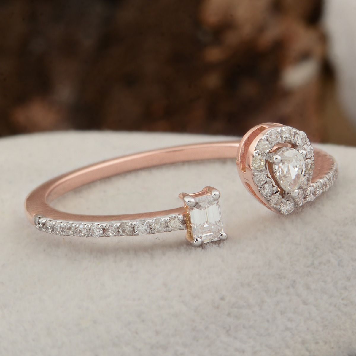 18k Rose Gold 0.28 TCW SI Clarity HI Color Diamond Party Wear Cuff Ring Jewelry For Women