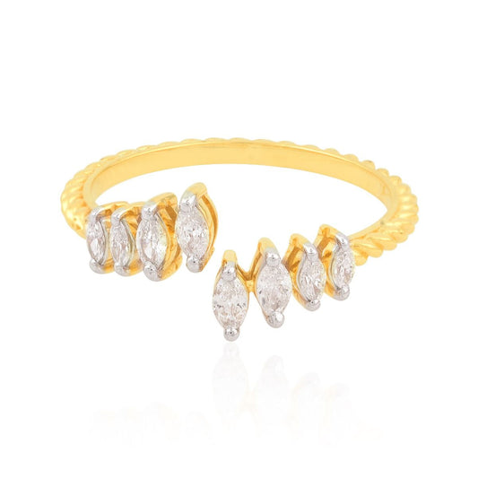 18k Yellow Gold 0.34 TCW SI Clarity HI Color Marquise Diamond Cuff Ring |Open Ring |Jewelry For Women |PArty Wear Ring |Anniversary Gift For Her