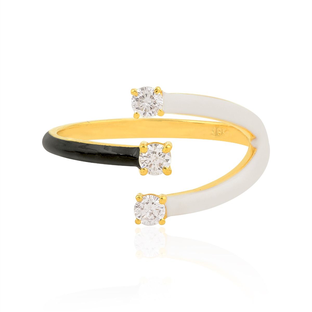 0.21 TCW SI/HI Round Brilliant Diamond Open Ring Yellow 18K Gold Enamel Jewelry | Anniversary Gift for Her