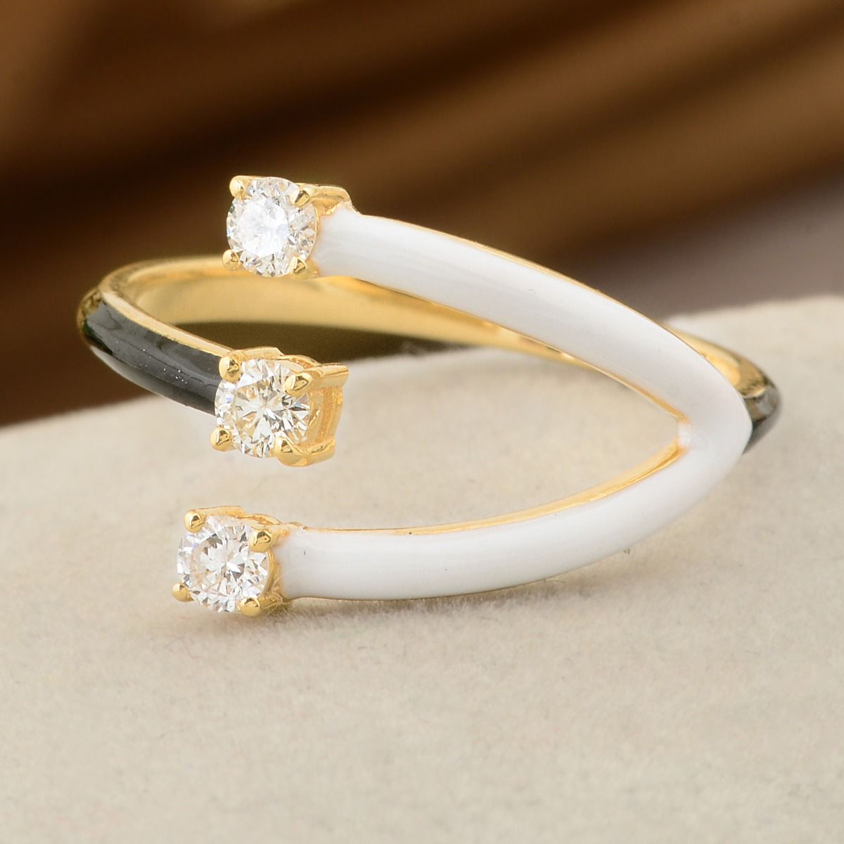 0.21 TCW SI/HI Round Brilliant Diamond Open Ring Yellow 18K Gold Enamel Jewelry | Anniversary Gift for Her