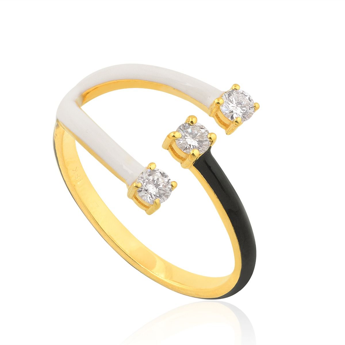 0.21 TCW SI/HI Round Brilliant Diamond Open Ring Yellow 18K Gold Enamel Jewelry | Anniversary Gift for Her