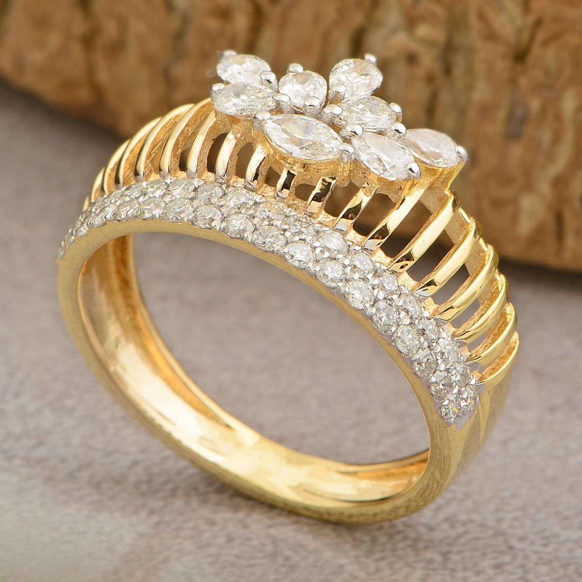 18k Yellow Gold 0.93 SI Clarity HI Color Marquise Diamond Party Wear Cage Ring Jewelry For Women