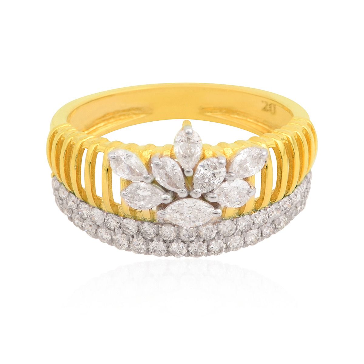 18k Yellow Gold 0.93 SI Clarity HI Color Marquise Diamond Party Wear Cage Ring Jewelry For Women