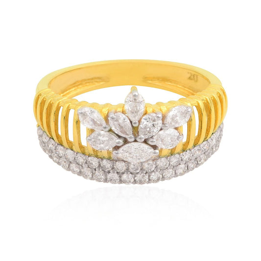 18k Yellow Gold 0.93 SI Clarity HI Color Marquise Diamond Party Wear Cage Ring Jewelry For Women