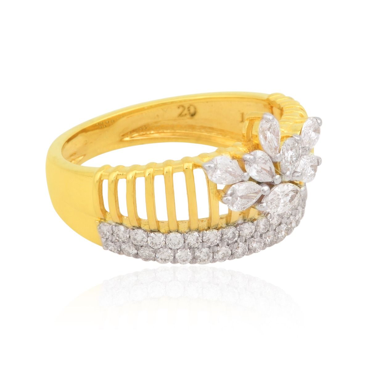 18k Yellow Gold 0.93 SI Clarity HI Color Marquise Diamond Party Wear Cage Ring Jewelry For Women