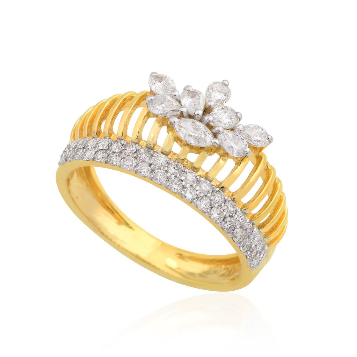 18k Yellow Gold 0.93 SI Clarity HI Color Marquise Diamond Party Wear Cage Ring Jewelry For Women