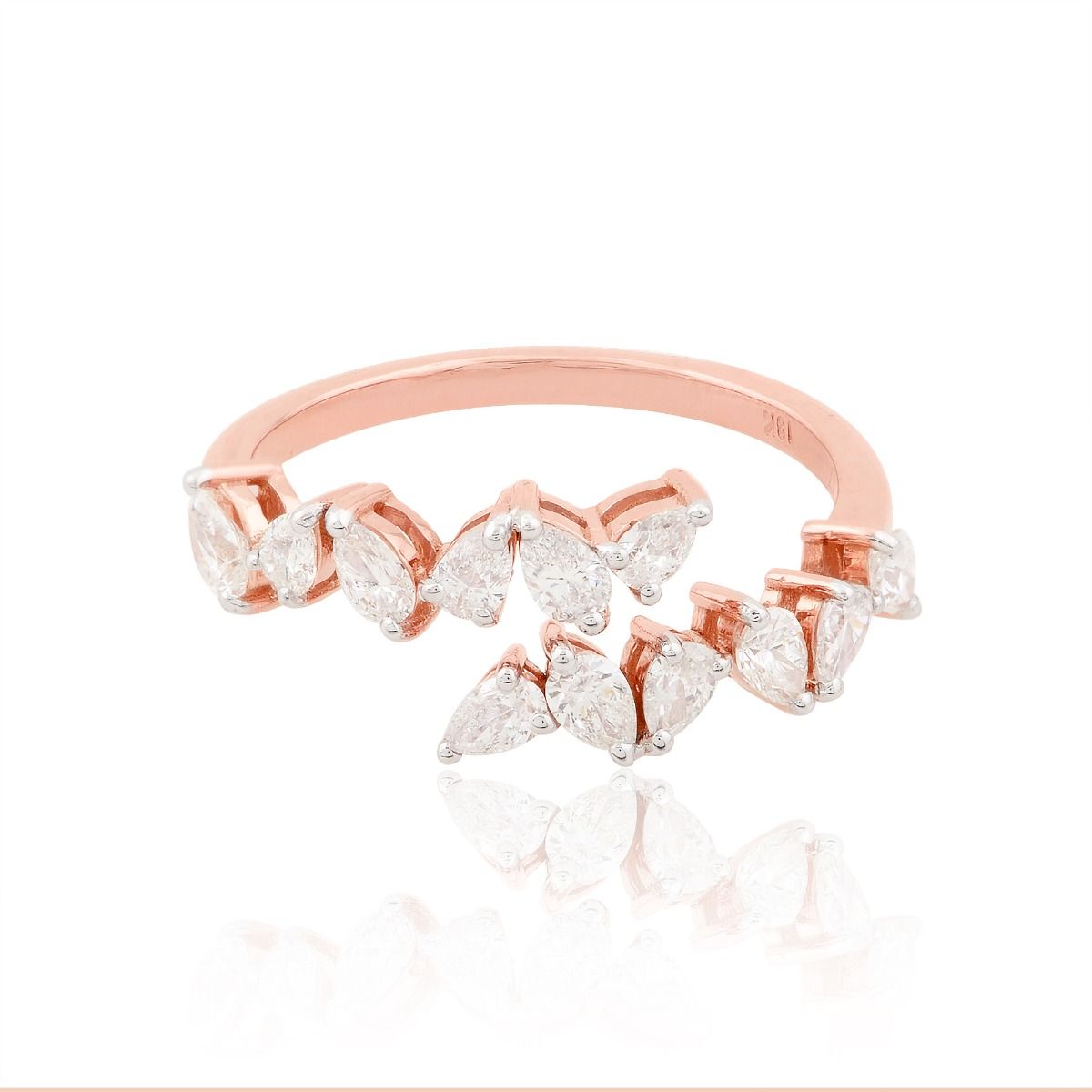 18k Rose Gold 0.86 Carats SI Clarity HI Color Diamond Party Wear Cuff Ring Handmade Jewelry For Women