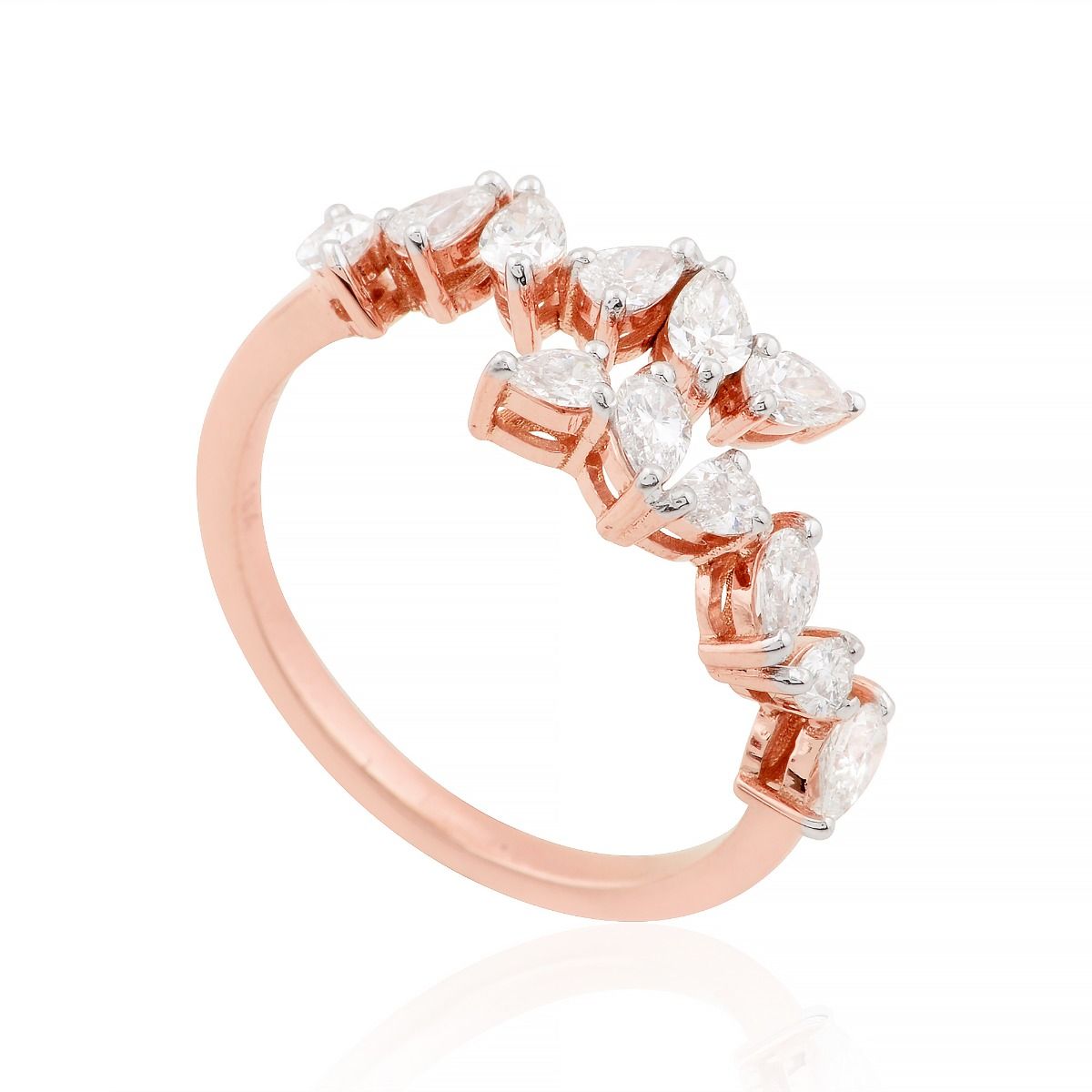 18k Rose Gold 0.86 Carats SI Clarity HI Color Diamond Party Wear Cuff Ring Handmade Jewelry For Women