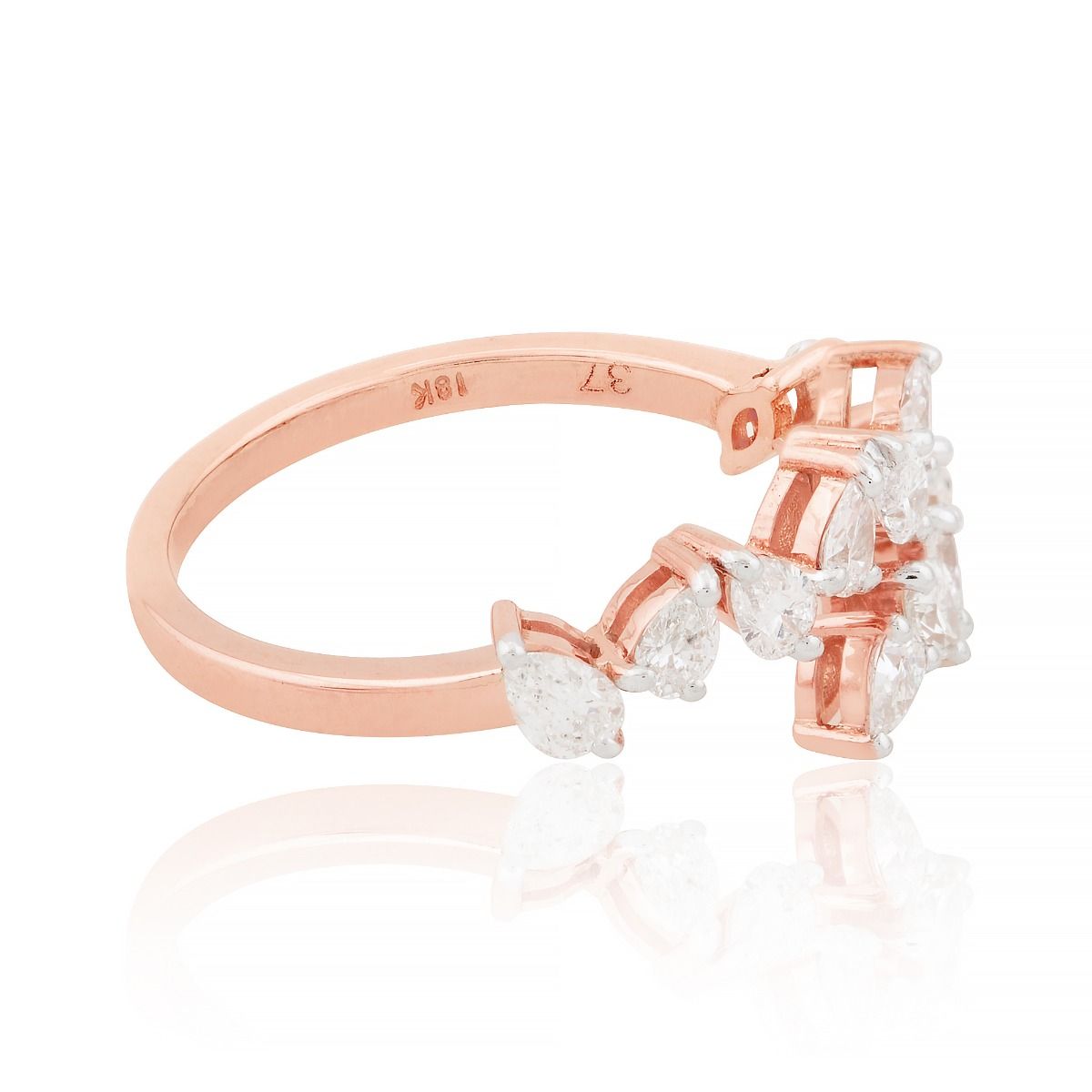 18k Rose Gold 0.86 Carats SI Clarity HI Color Diamond Party Wear Cuff Ring Handmade Jewelry For Women