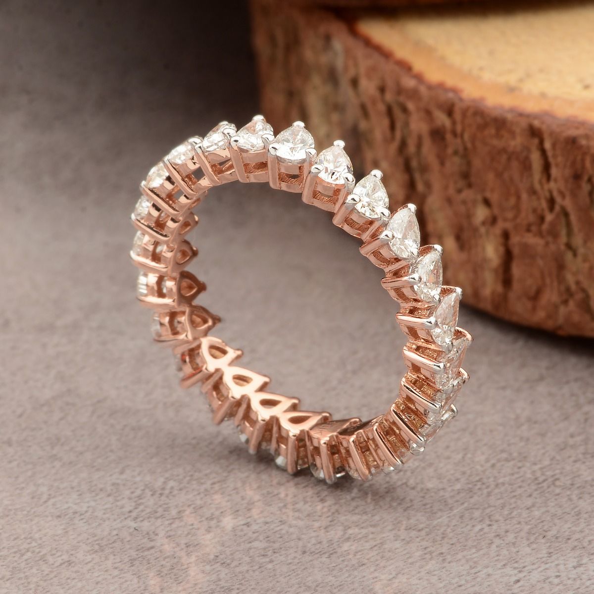 18k Rose Gold Ring 1.76 Carats SI Clarity HI Color Tear Drop Diamond Promise Band Ring jewelry For Women