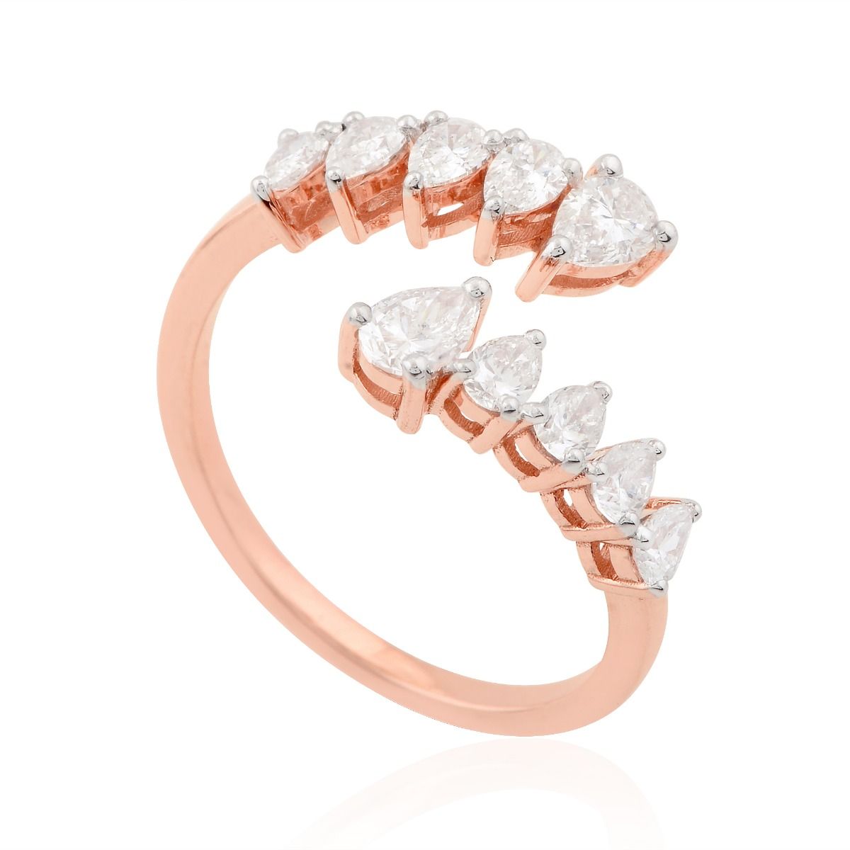 18k Rose Gold 1.00 TCW SI Clarity HI Color Diamond Party Wear Cuff Ring Jewelry For Women